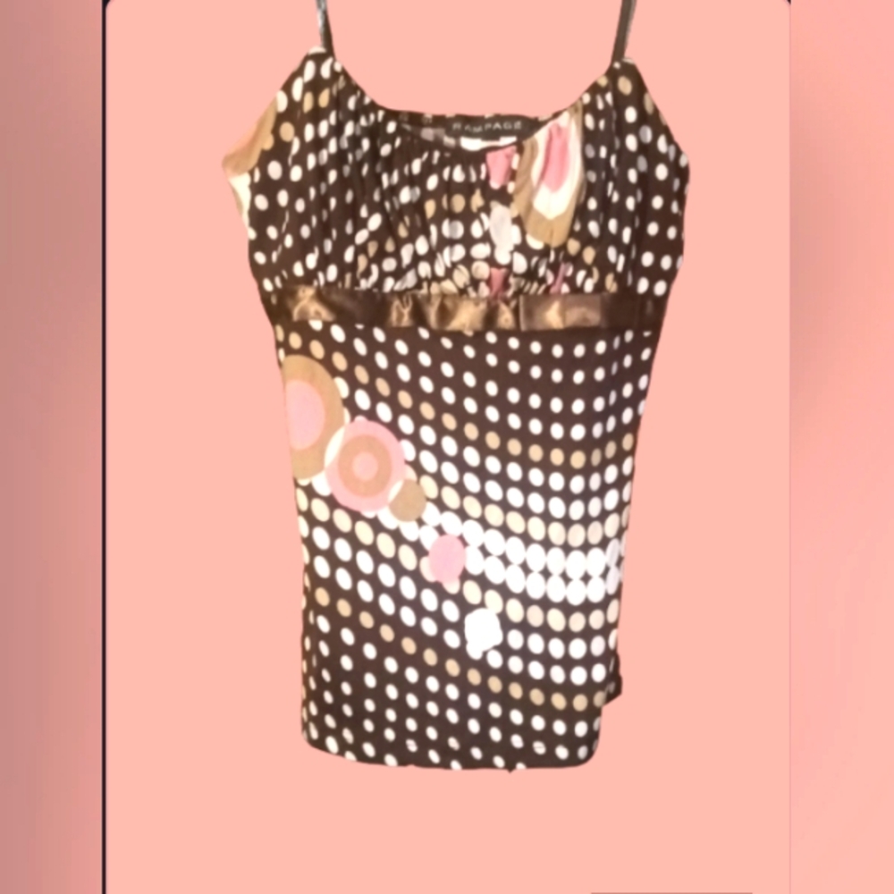Y2k 'RAMPAGE' SPAGHETTI STRAP CAMI TOP  Brown, White & Pink Size: Small Women's